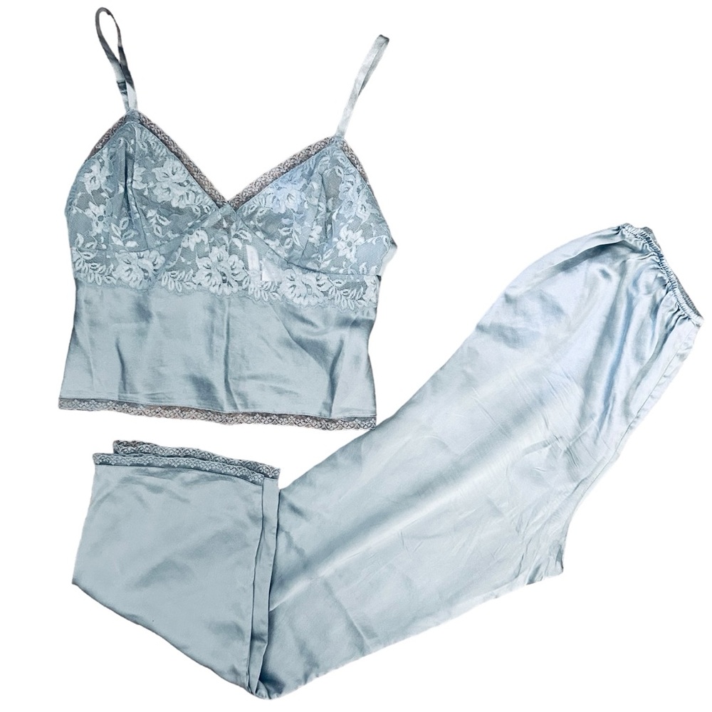 100% Silk blue pajama set Small